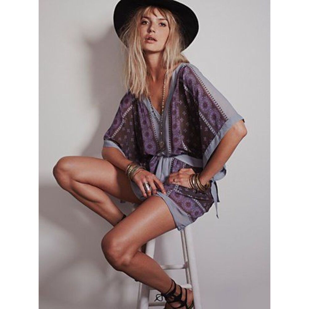 Free People, Santa Cruz Dress, XS Blue Patterned Tunic Y2K Boho